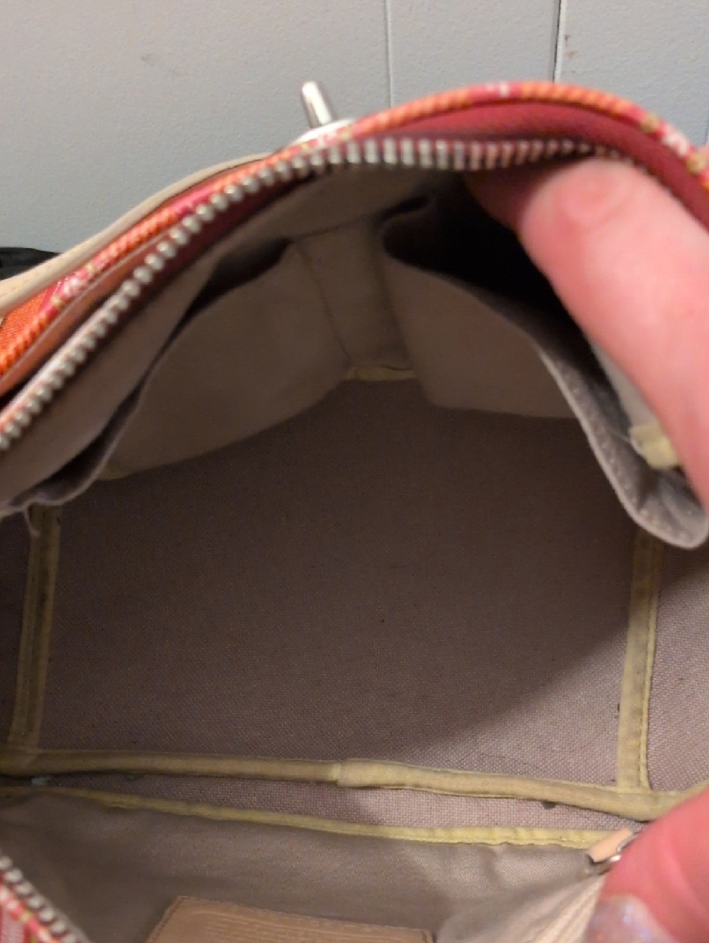 Coach Orange and Pink Stripe Canvas Shoulder Bag with Cream Trim - Picture 8 of 16
